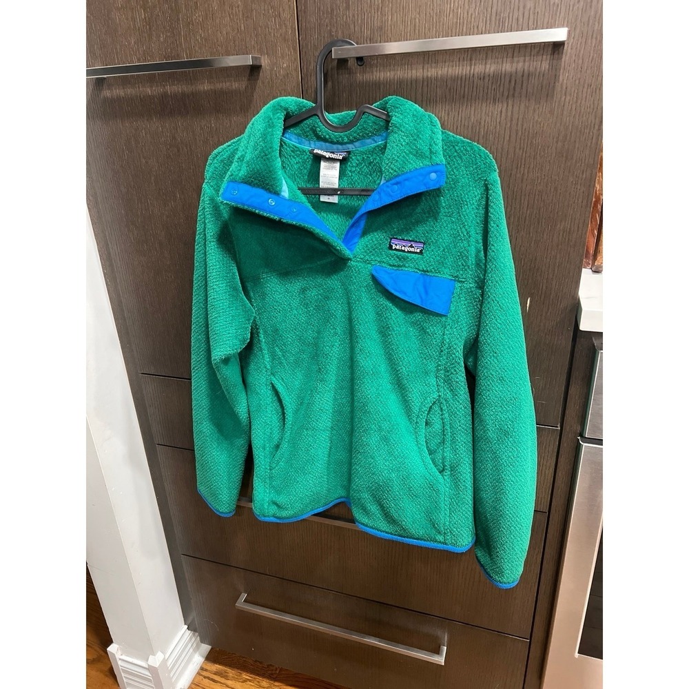 Patagonia Women's Re-Tool Snap-T Pullover fleece in green blue trim women's M